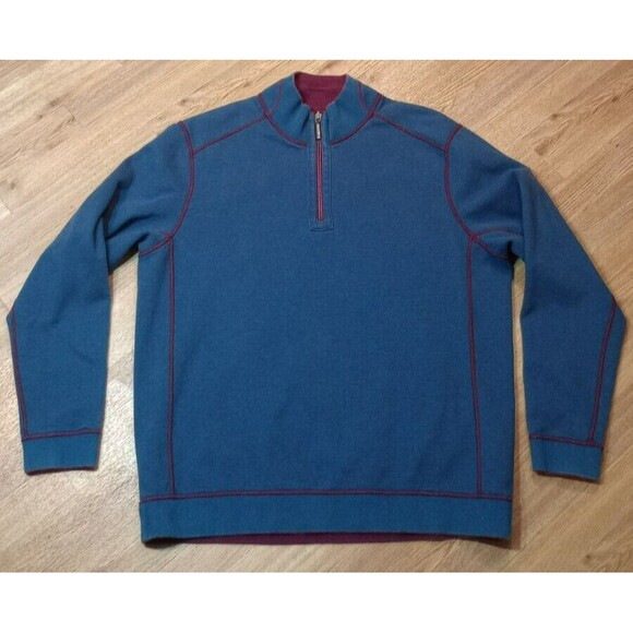 Tommy Bahama Sweatshirt Mens Large L  1/4 Zip Reversible Pullover Embroidered * - Picture 1 of 16